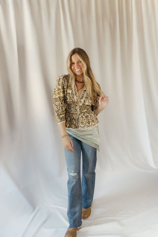 Holland Floral Printed Top, Brown/Olive - The Red Thread Boutique