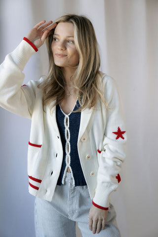 Americana Bow Sweater Cardigan - The Red Thread Boutique