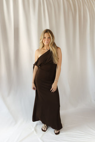 Frankie Satin Dress, Brown - The Red Thread Boutique