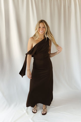 Frankie Satin Dress, Brown - The Red Thread Boutique