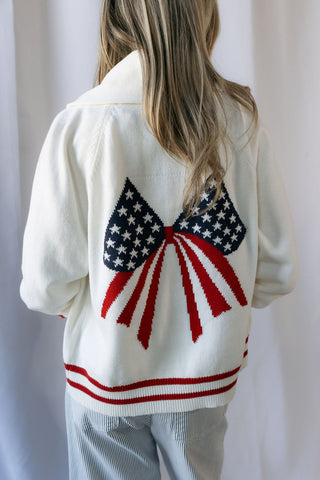 Americana Bow Sweater Cardigan - The Red Thread Boutique