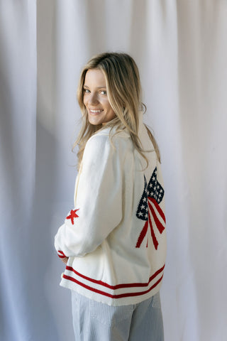 Americana Bow Sweater Cardigan - The Red Thread Boutique