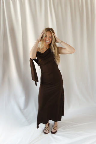 Frankie Satin Dress, Brown - The Red Thread Boutique