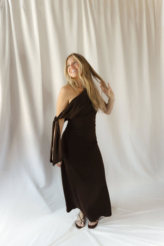 Frankie Satin Dress, Brown - The Red Thread Boutique
