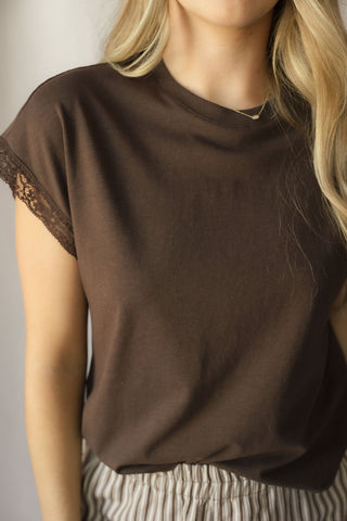 Z Supply Marika Lace Trim Muscle Tee, Chocolate