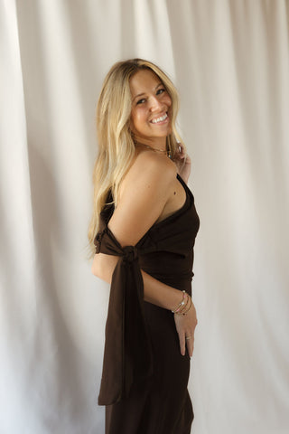 Frankie Satin Dress, Brown - The Red Thread Boutique