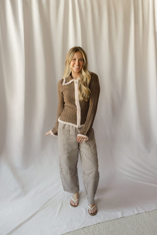 Jacquie Zip Sweater, Pink/Brown