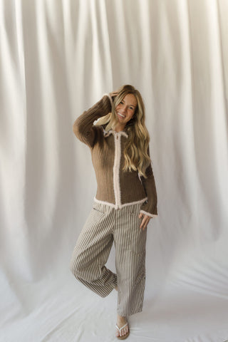 Jacquie Zip Sweater, Pink/Brown