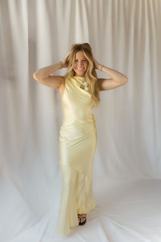 Sienna Satin Dress, Buttercream - The Red Thread Boutique