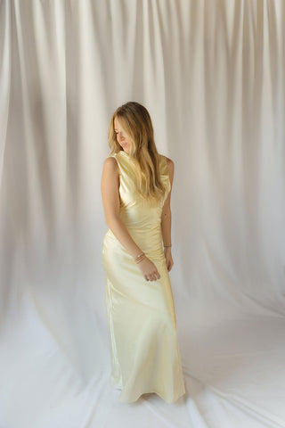 Sienna Satin Dress, Buttercream - The Red Thread Boutique
