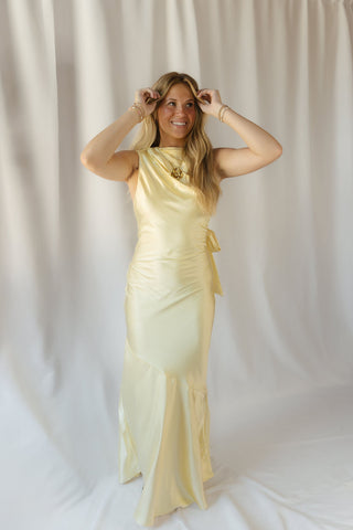 Sienna Satin Dress, Buttercream - The Red Thread Boutique