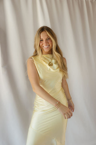 Sienna Satin Dress, Buttercream - The Red Thread Boutique