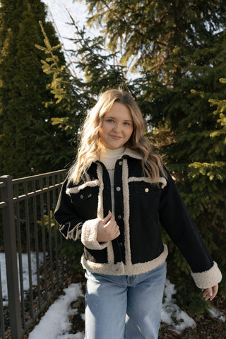 Fur Contrast Jacket, Black Denim *final sale* - The Red Thread Boutique