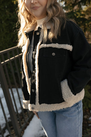 Fur Contrast Jacket, Black Denim *final sale* - The Red Thread Boutique