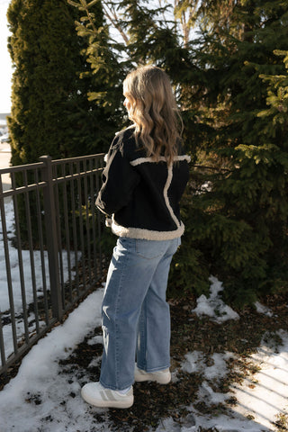 Fur Contrast Jacket, Black Denim *final sale* - The Red Thread Boutique