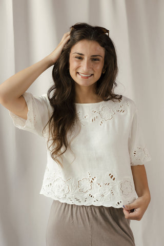 Z Supply Daya Embroidered Top, White - The Red Thread Boutique