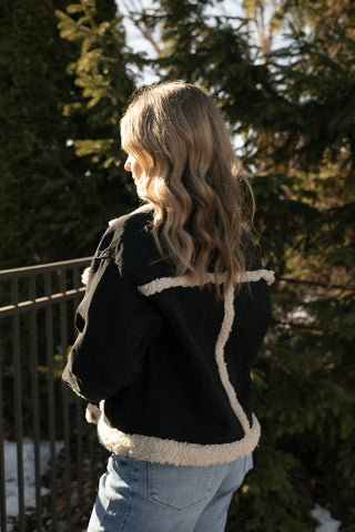 Fur Contrast Jacket, Black Denim *final sale* - The Red Thread Boutique