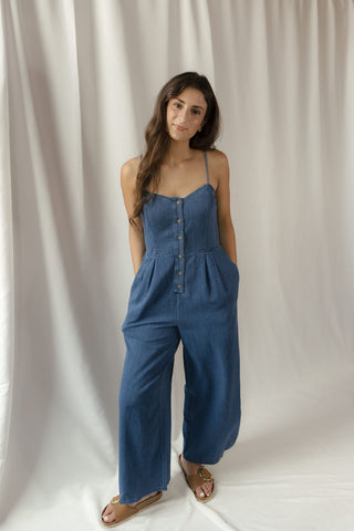 Z Supply Angel Eyes Twill Jumpsuit, Twilight Blue - The Red Thread Boutique
