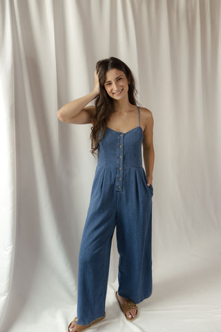 Z Supply Angel Eyes Twill Jumpsuit, Twilight Blue - The Red Thread Boutique
