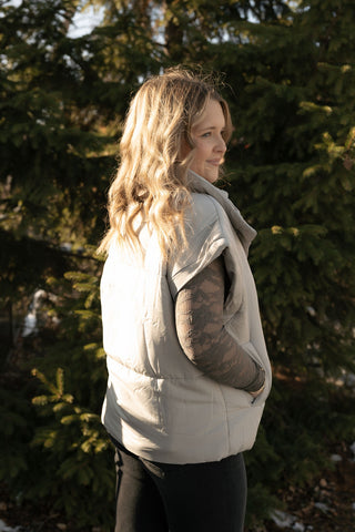 Oversized Puffer Vest, Cement *final sale* - The Red Thread Boutique