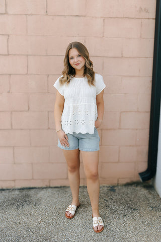 Rafael Eyelet Top, Cream