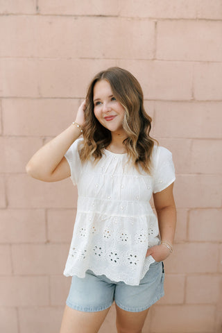 Rafael Eyelet Top, Cream
