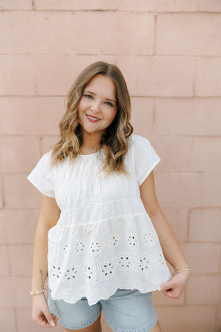 Rafael Eyelet Top, Cream