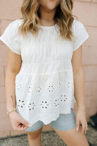 Rafael Eyelet Top, Cream