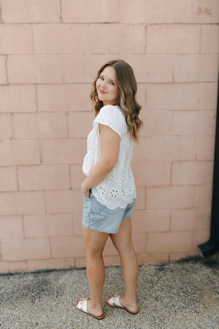 Rafael Eyelet Top, Cream