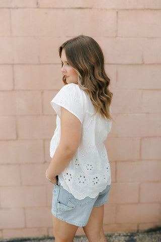 Rafael Eyelet Top, Cream