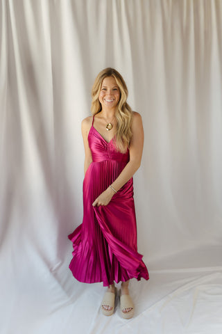 Maren Fuchsia Pleated Dress - The Red Thread Boutique