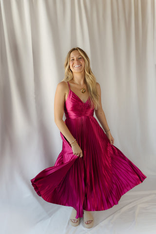 Maren Fuchsia Pleated Dress - The Red Thread Boutique