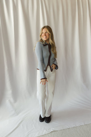 Jacquie Zip Sweater, Blue/Brown
