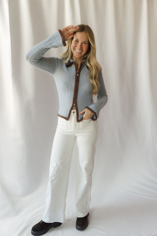 Jacquie Zip Sweater, Blue/Brown