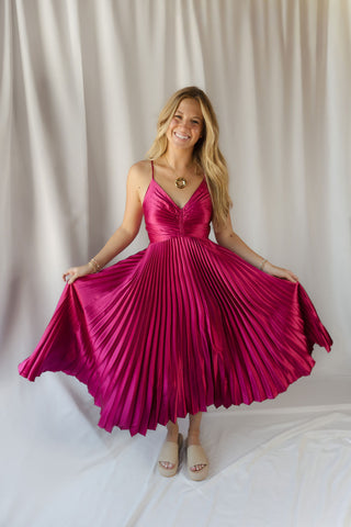 Maren Fuchsia Pleated Dress - The Red Thread Boutique