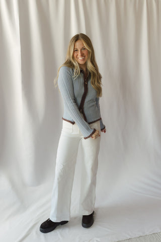 Jacquie Zip Sweater, Blue/Brown