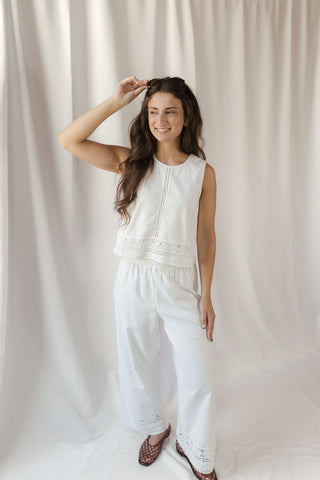 Z Supply Scout Embroidered Pants, White - The Red Thread Boutique