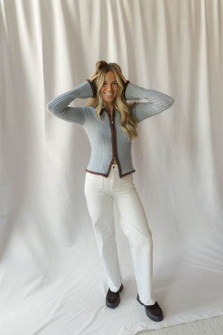 Jacquie Zip Sweater, Blue/Brown