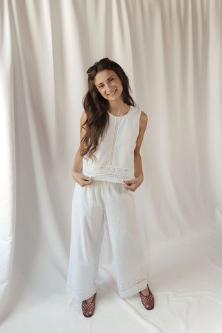 Z Supply Scout Embroidered Pants, White - The Red Thread Boutique