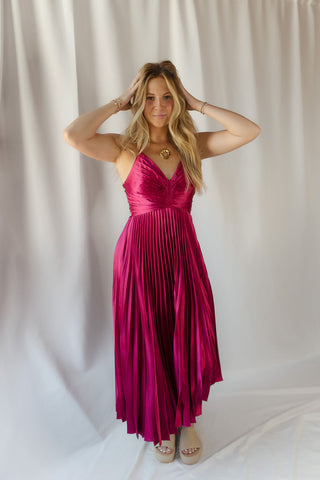 Maren Fuchsia Pleated Dress - The Red Thread Boutique