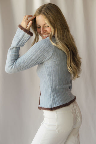 Jacquie Zip Sweater, Blue/Brown