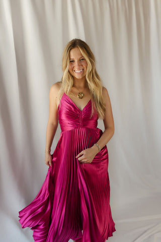 Maren Fuchsia Pleated Dress - The Red Thread Boutique