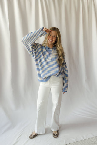 Paige Stripe Henley Sweater, Blue