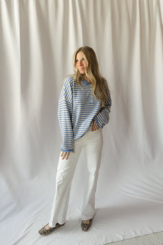 Paige Stripe Henley Sweater, Blue