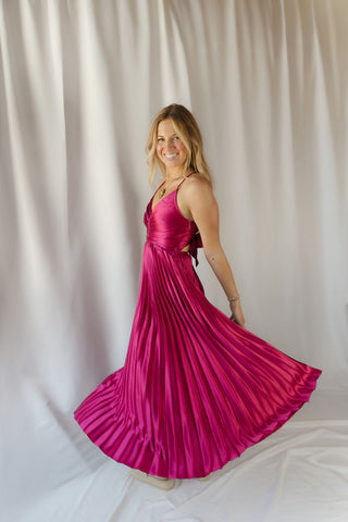 Maren Fuchsia Pleated Dress - The Red Thread Boutique