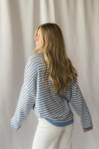 Paige Stripe Henley Sweater, Blue