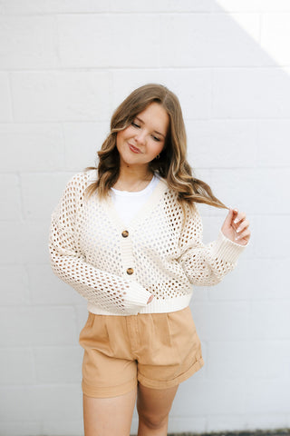 Kensley Open Knit Cardigan, Natural