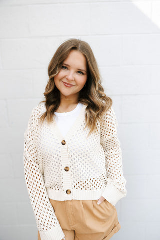 Kensley Open Knit Cardigan, Natural