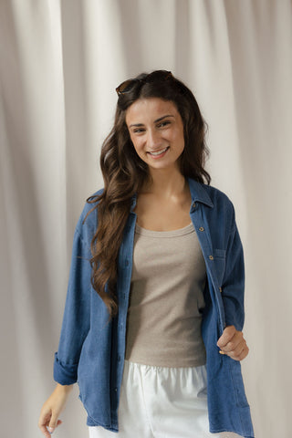 Z Supply The Perfect Twill Button Up, Twilight Blue - The Red Thread Boutique