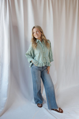 Kensington Top, Green Stripe - The Red Thread Boutique